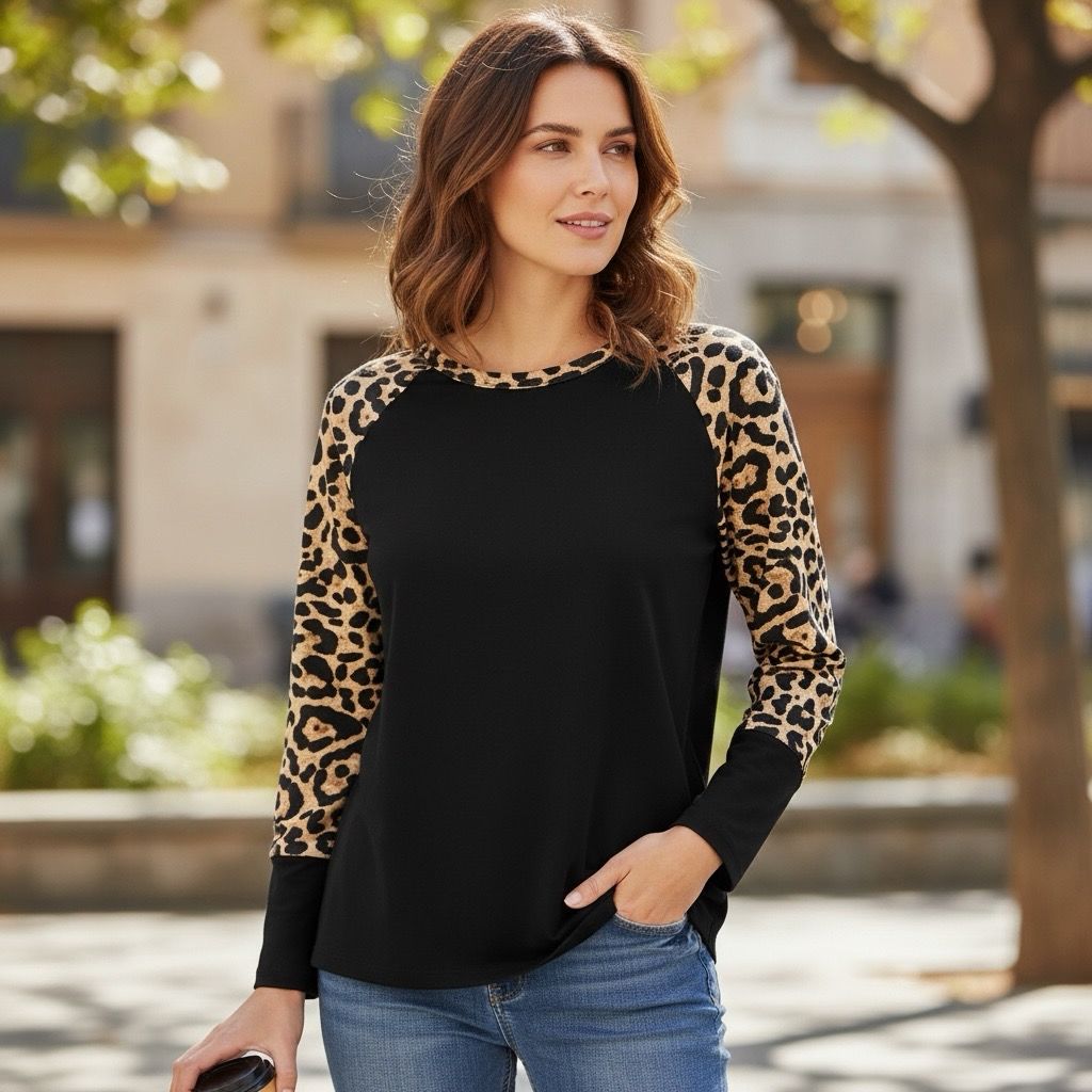 Blusa de manga larga animal print SHEIN Talla S