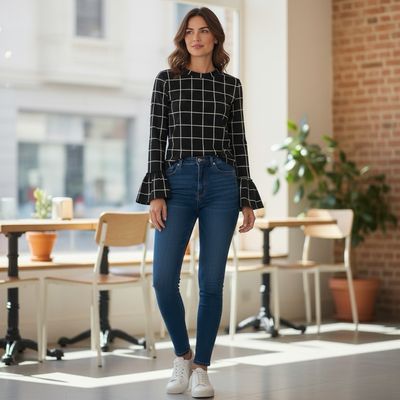 Blusa de manga larga de cuadros SHEIN Talla L (pequeña)