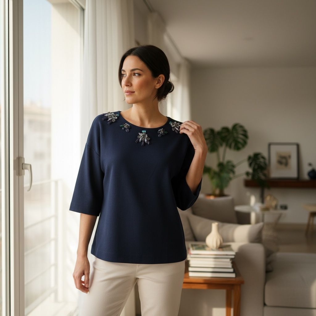 Blusa de media manga con pedrería BODEN Talla 38 (10UK)