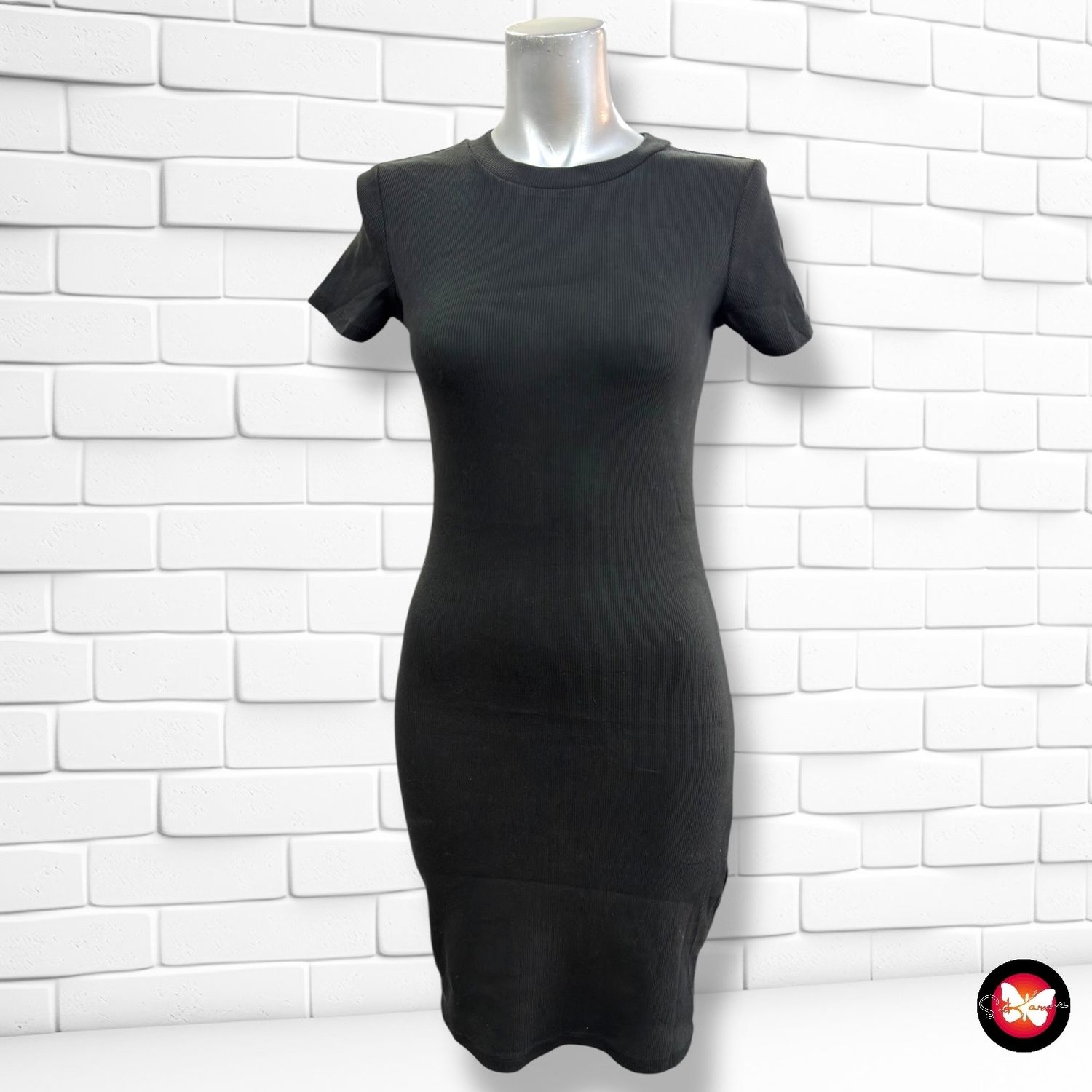 Vestido de manga corta canalé PRIMARK color Negro Talla S