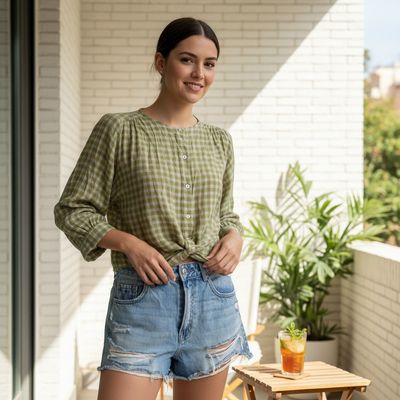 Camisa de cuadritos  MASSIMO DUTTI color Verde y beige Talla XS