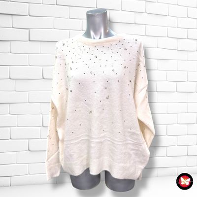 Jersey de manga larga con brillitos C&amp;A color Hueso Talla M
