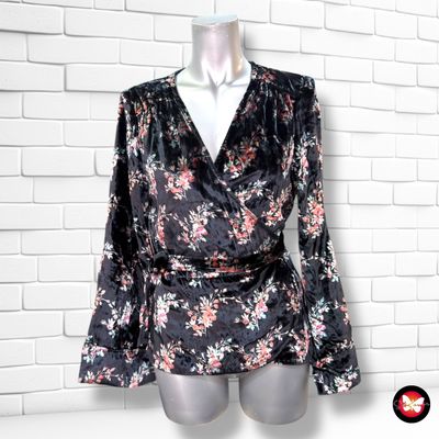 Blusa cruzada de terciopelo ZARA color Negro y varios Talla M