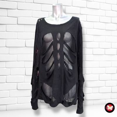 Blusa de manga larga de rejilla QUEEN OF DARKNESS color Negro Talla XL