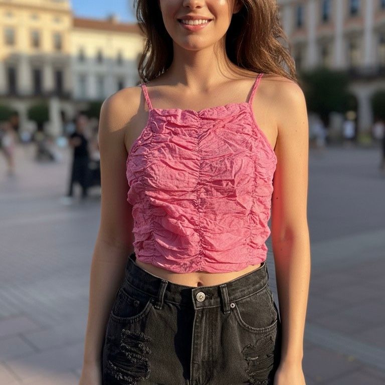 Crop top fruncido ZARA color Rosa Talla M