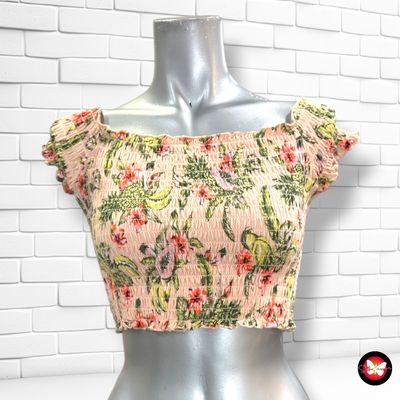 Crop top fruncido de florecitas DIVIDED color Rosa y varios Talla XS
