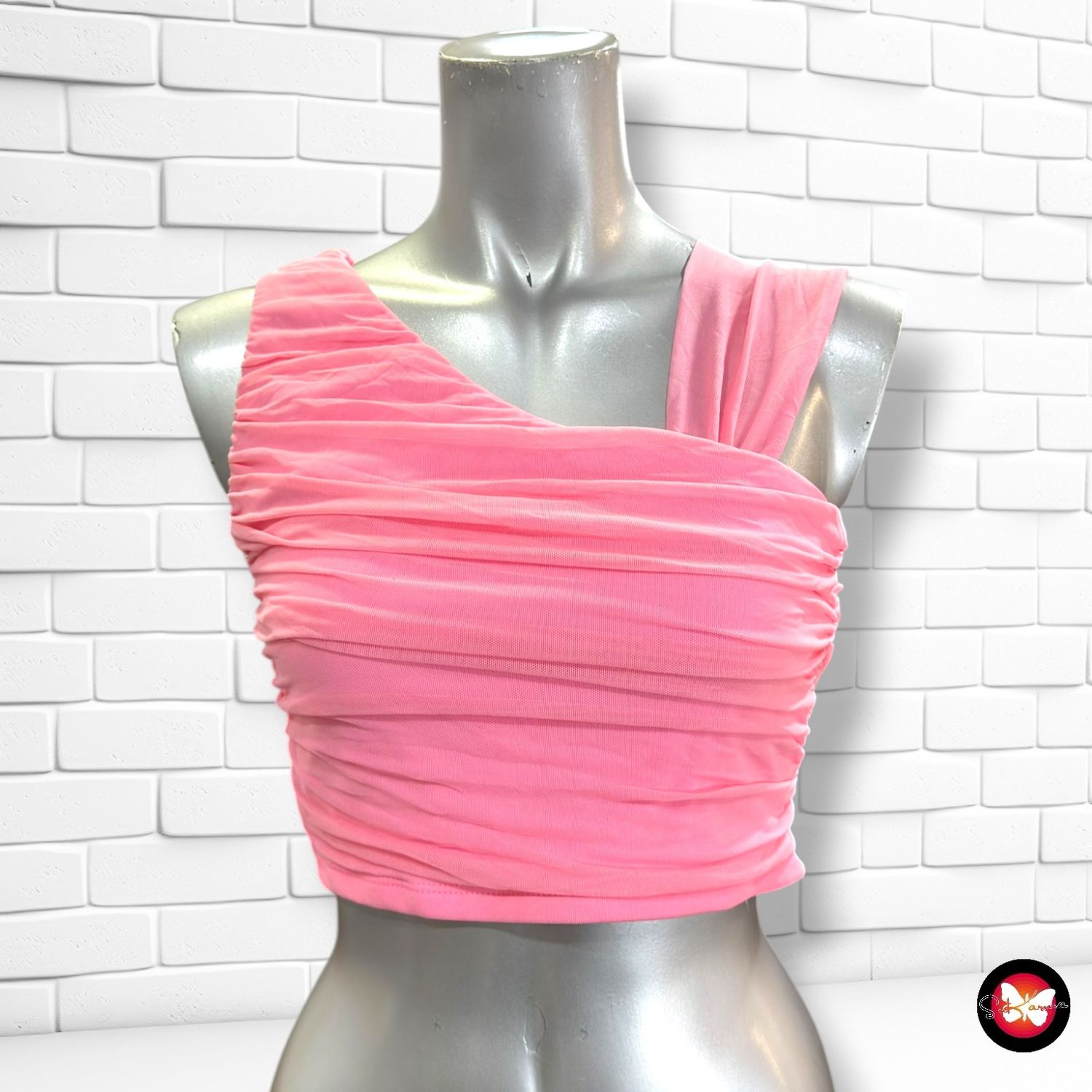 Crop top asimétrico SHEIN color Rosa Talla S