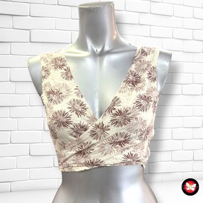 Crop top de lino atado al frente SHEIN color Hueso y granate Talla M