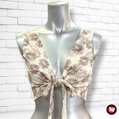 Crop top de lino atado al frente SHEIN color Hueso y granate Talla M