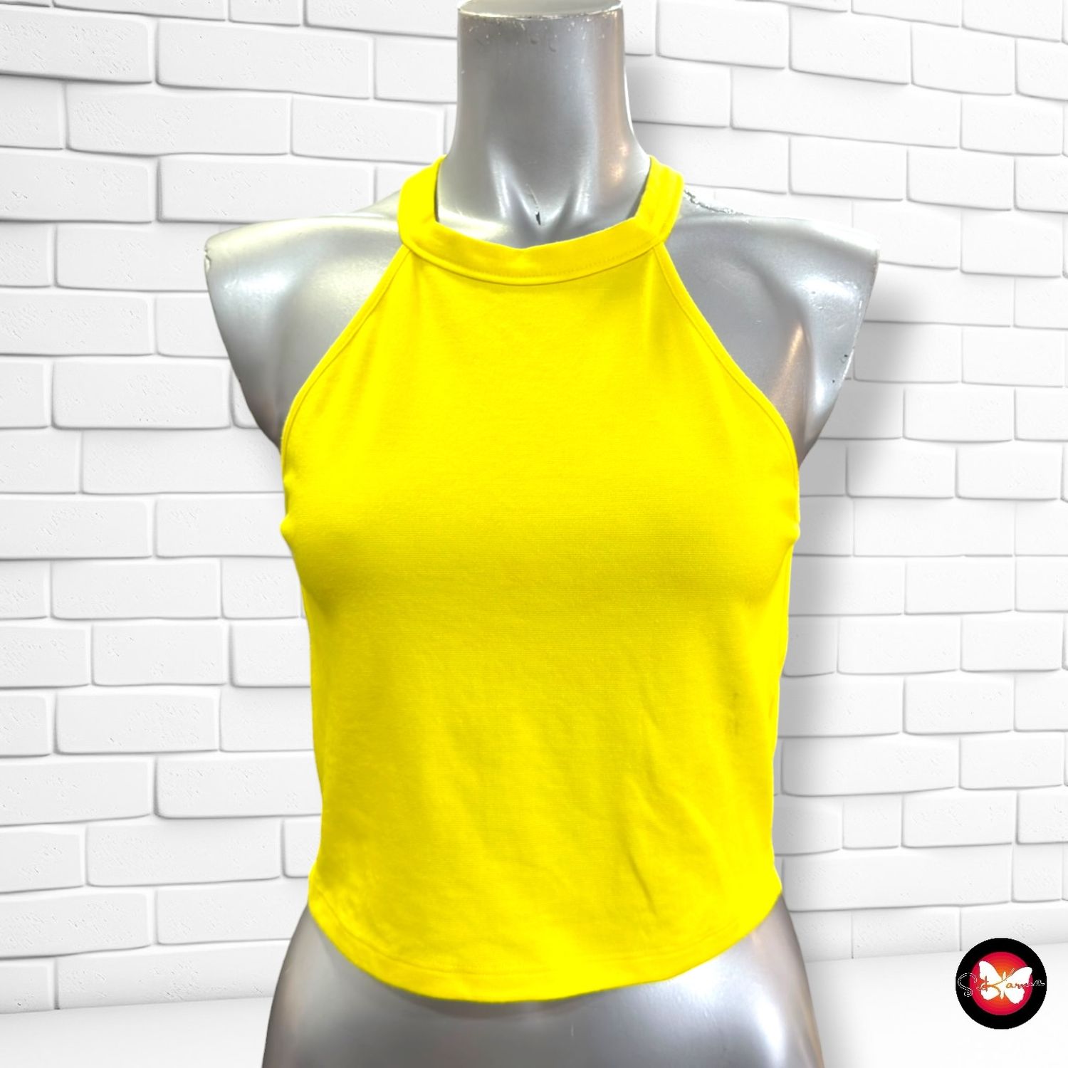 Camiseta cropped ZARA color Amarillo Talla S