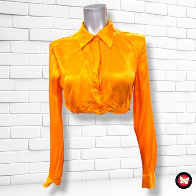 Camisa cropped satinada ZARA color Naranja Talla S