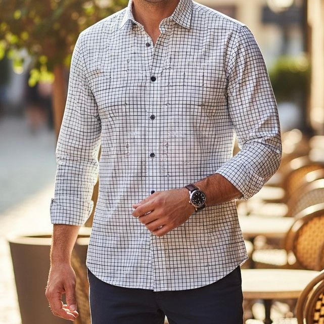 Camisa de manga larga SLIM FIT GUESS color Blanco y negro Talla Hombre S