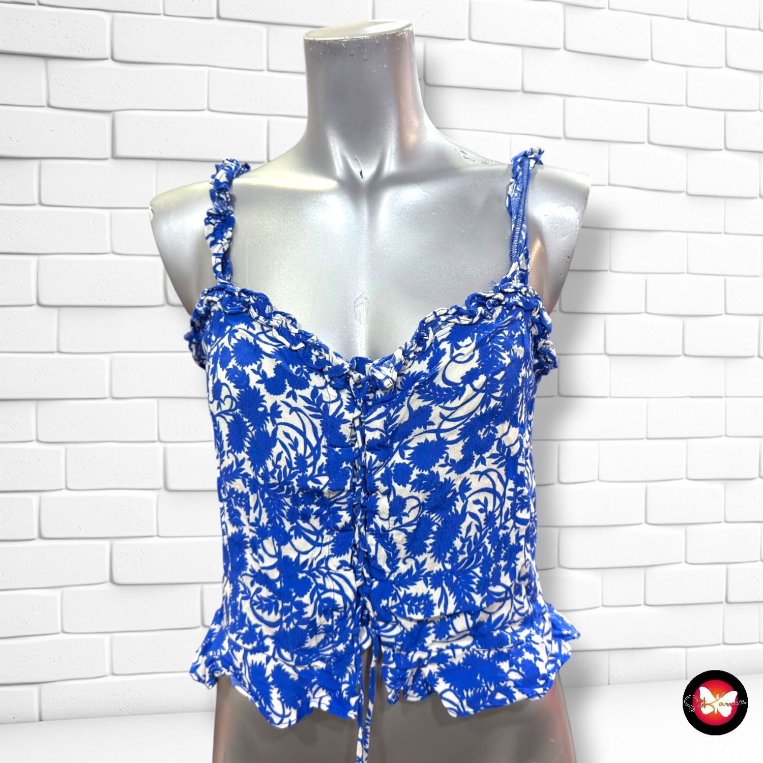 Top crop ZARA color Azul y blanco Talla M