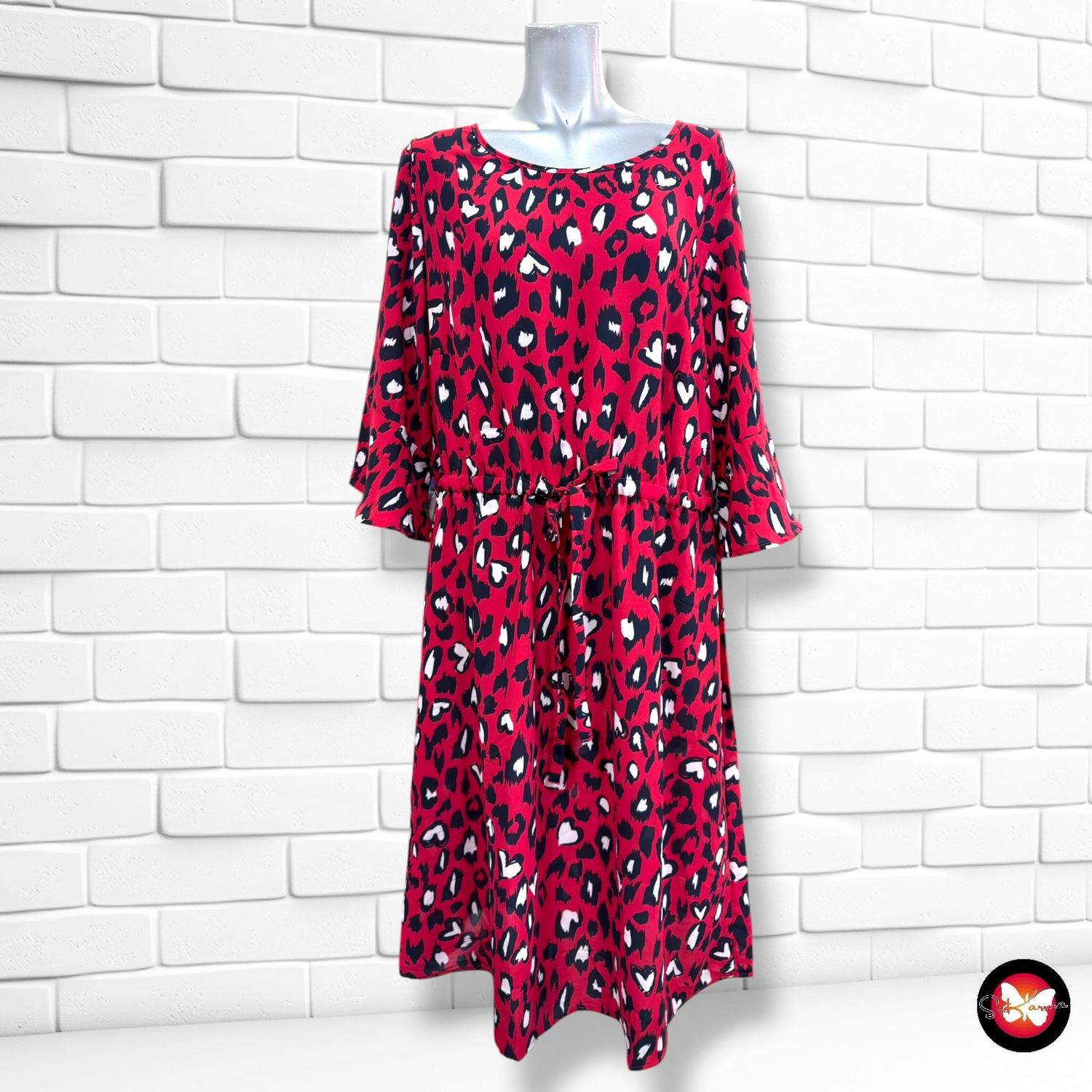 **HOY** Vestido animal print ROCK YOUR CURVES by Angelina Kirsch  color Rojo, azul marino y blanco Talla 48/50