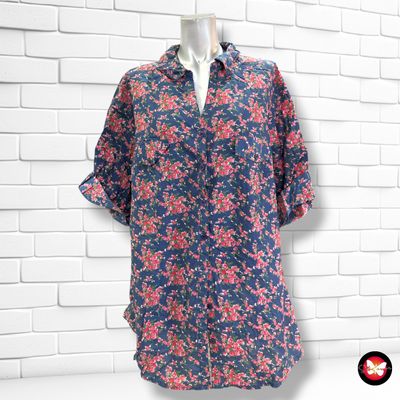 Camisa de manga corta de florecitas F&amp;F color Azul y rosa Talla 48