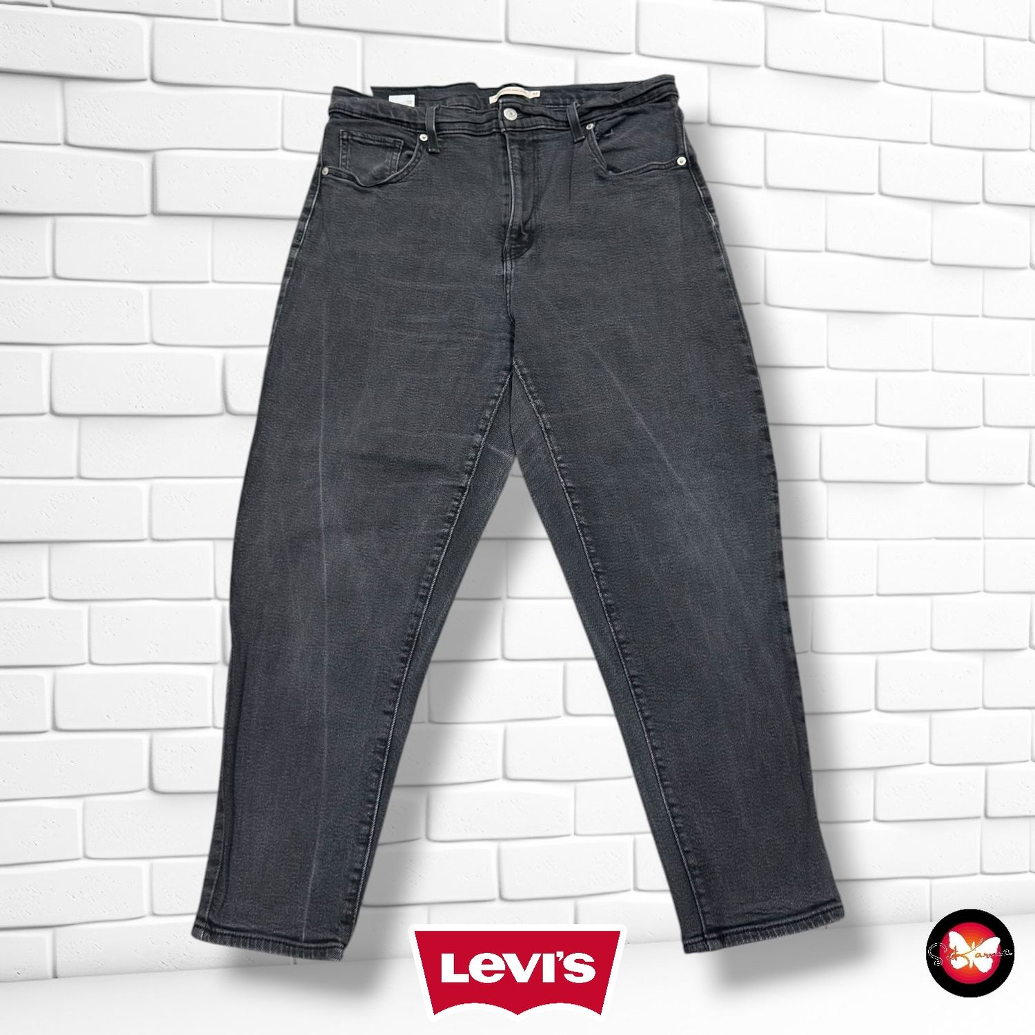 Pantalón HIGH WAISTED MOM JEAN LEVI’S color Negro vaquero Talla L (W32)