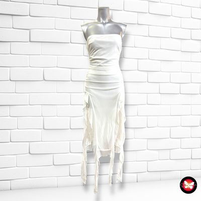 Vestido palabra de honor con drapeado color Blanco Talla S/M