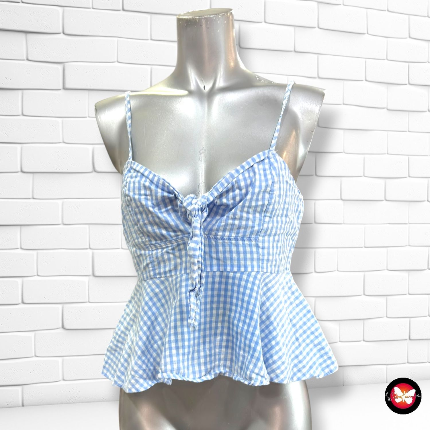 **HOY** Crop top de cuadritos SHEIN color Celeste y blanco Talla S