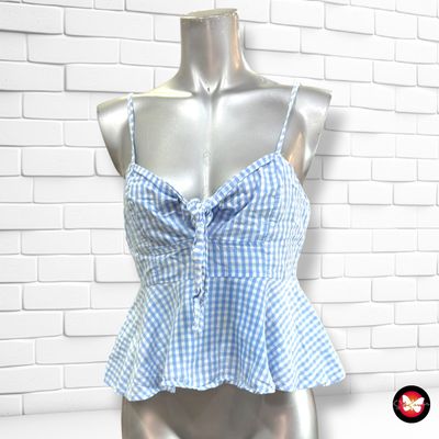 **HOY** Crop top de cuadritos SHEIN color Celeste y blanco Talla S