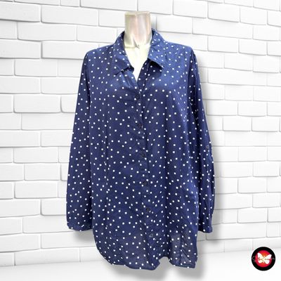 Camisa de manga larga con cuadraditos  color Azul marino y blanco Talla 52