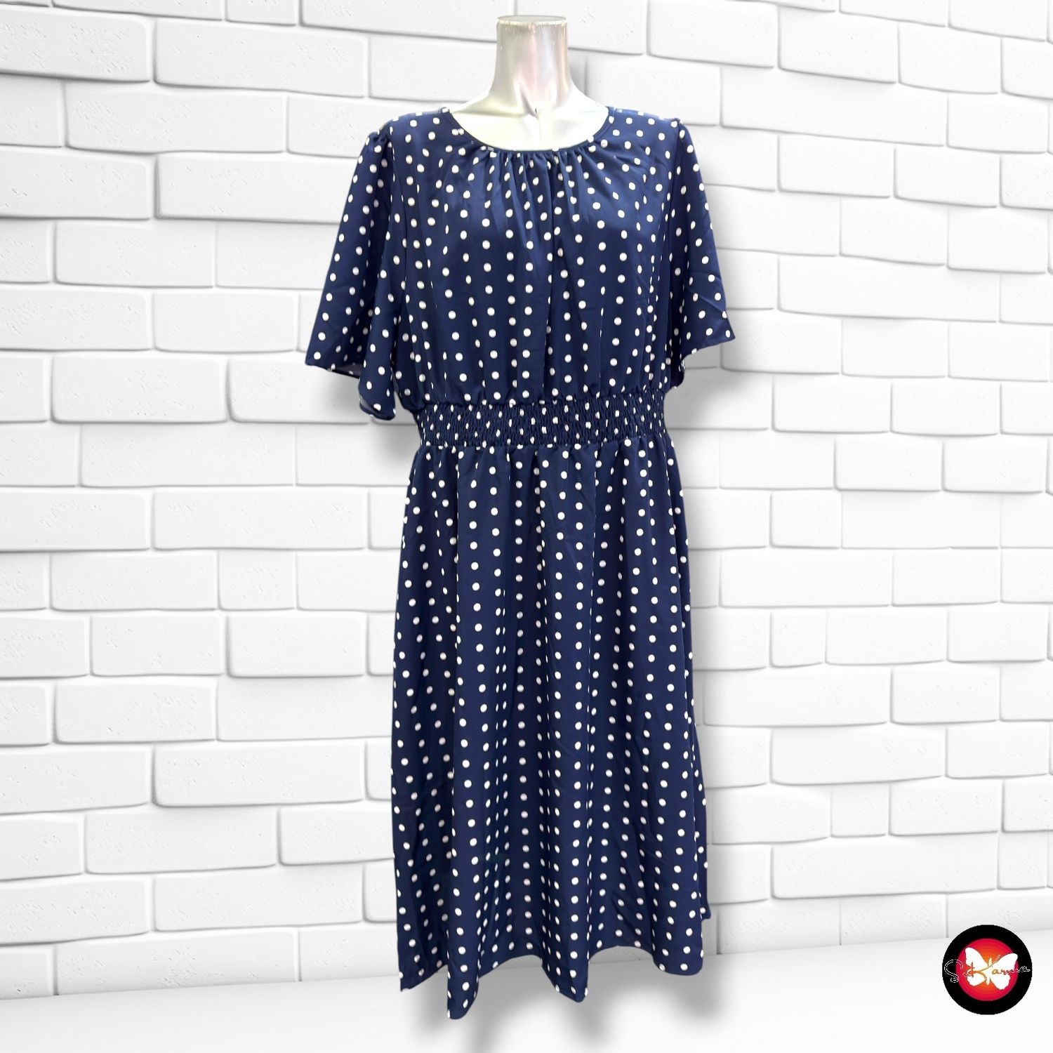 Vestido midi de lunares SHEIN CURVE color Azul marino y blanco Talla 2XL (pequeña)