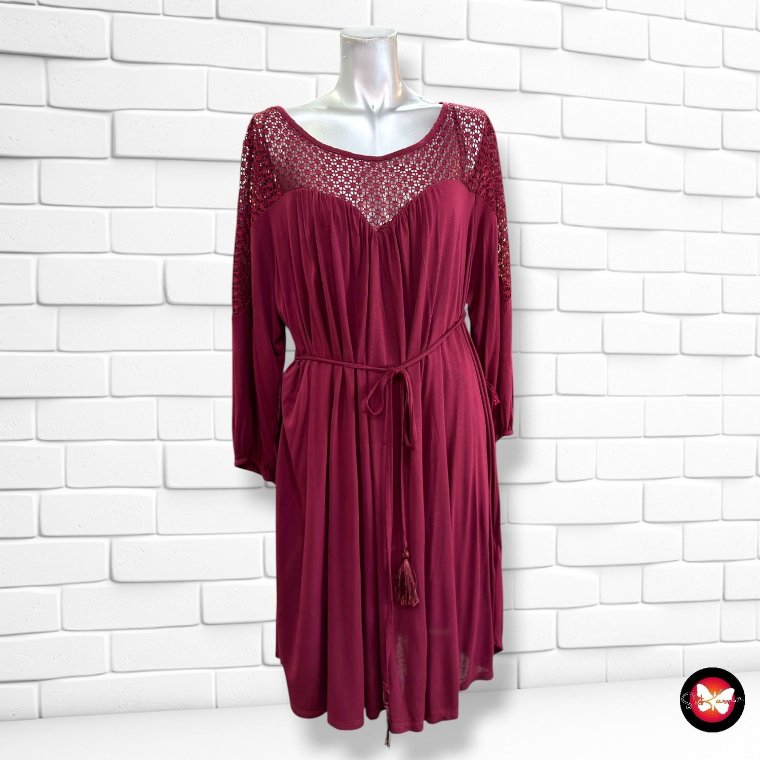 Vestido de media manga H&amp;M color Granate Talla XL (grande)
