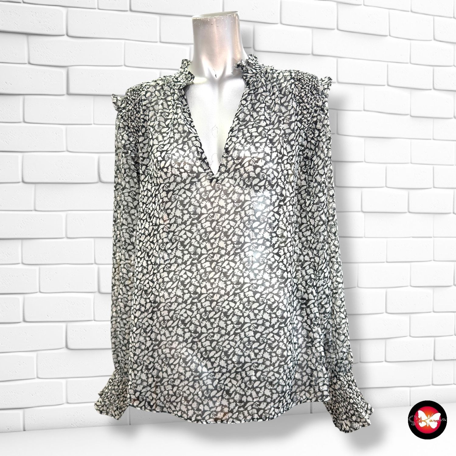 Blusa traslúcida MANGO color Negro y gris Talla L