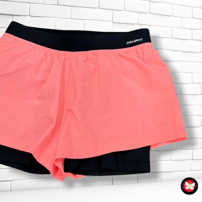 Short deportivo con mallitas ZARA color Coral y negro Talla 11-12 años