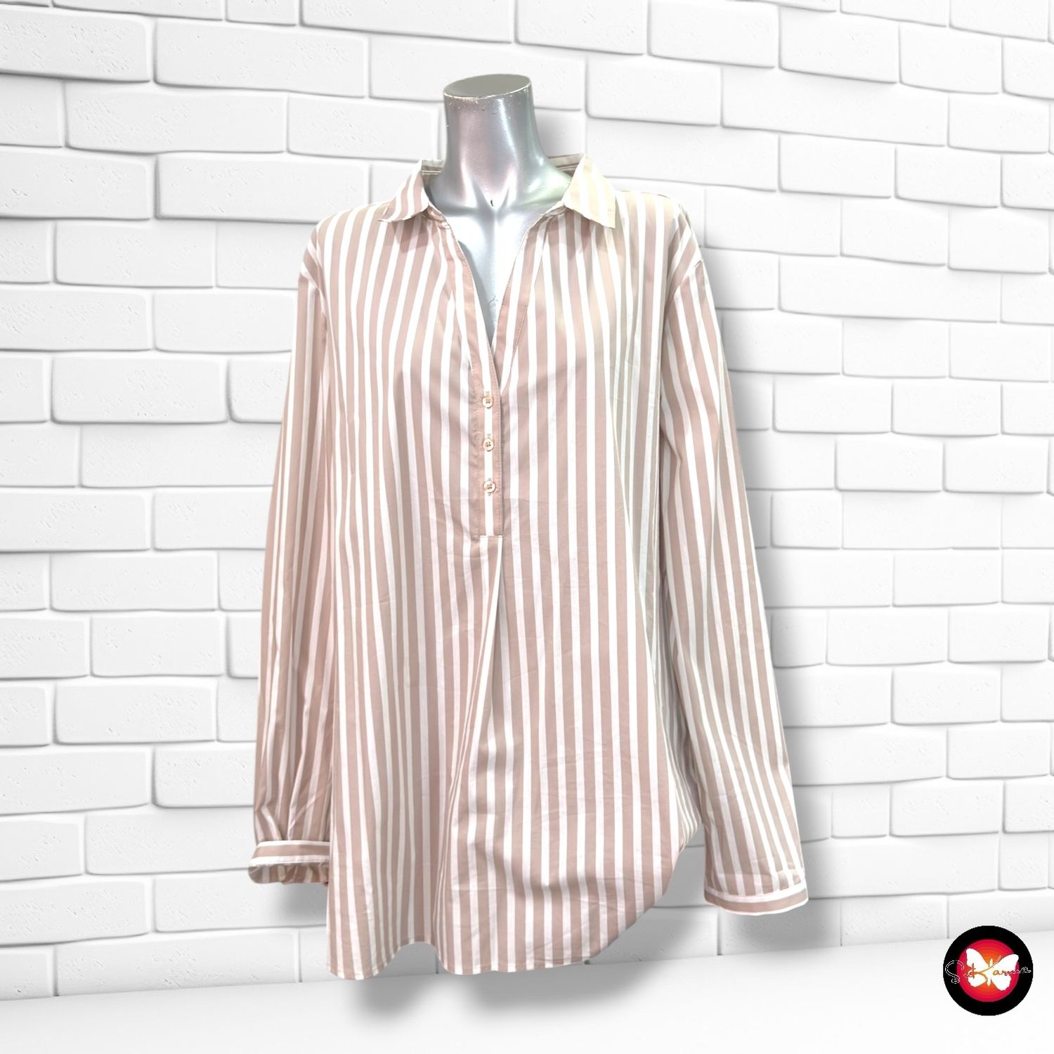 Blusa de rayas STREET ONE color Camel y blanco Talla 46