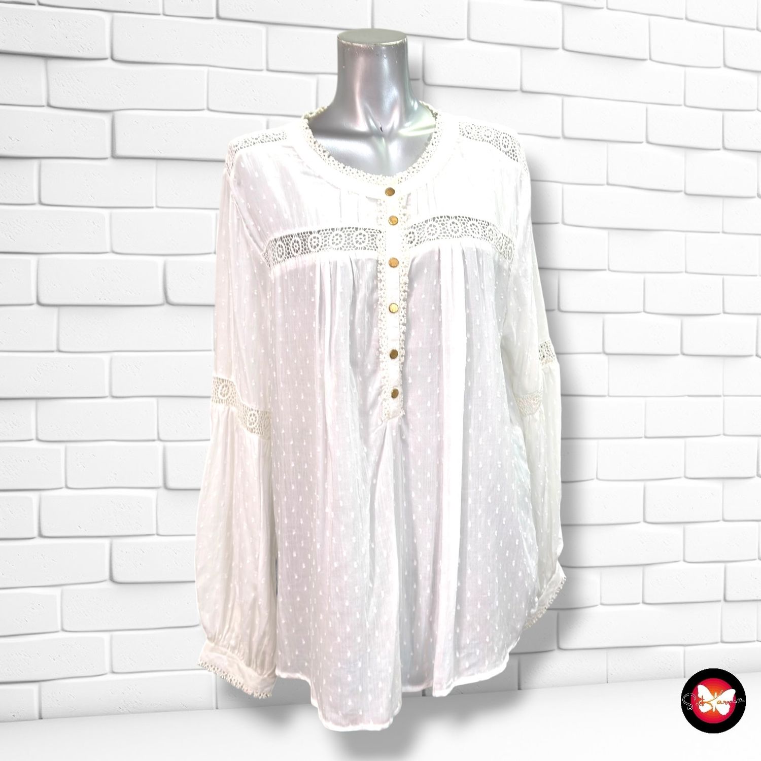 Blusa de manga larga estilo romántico LTB color Blanco Talla XXL (pequeña)
