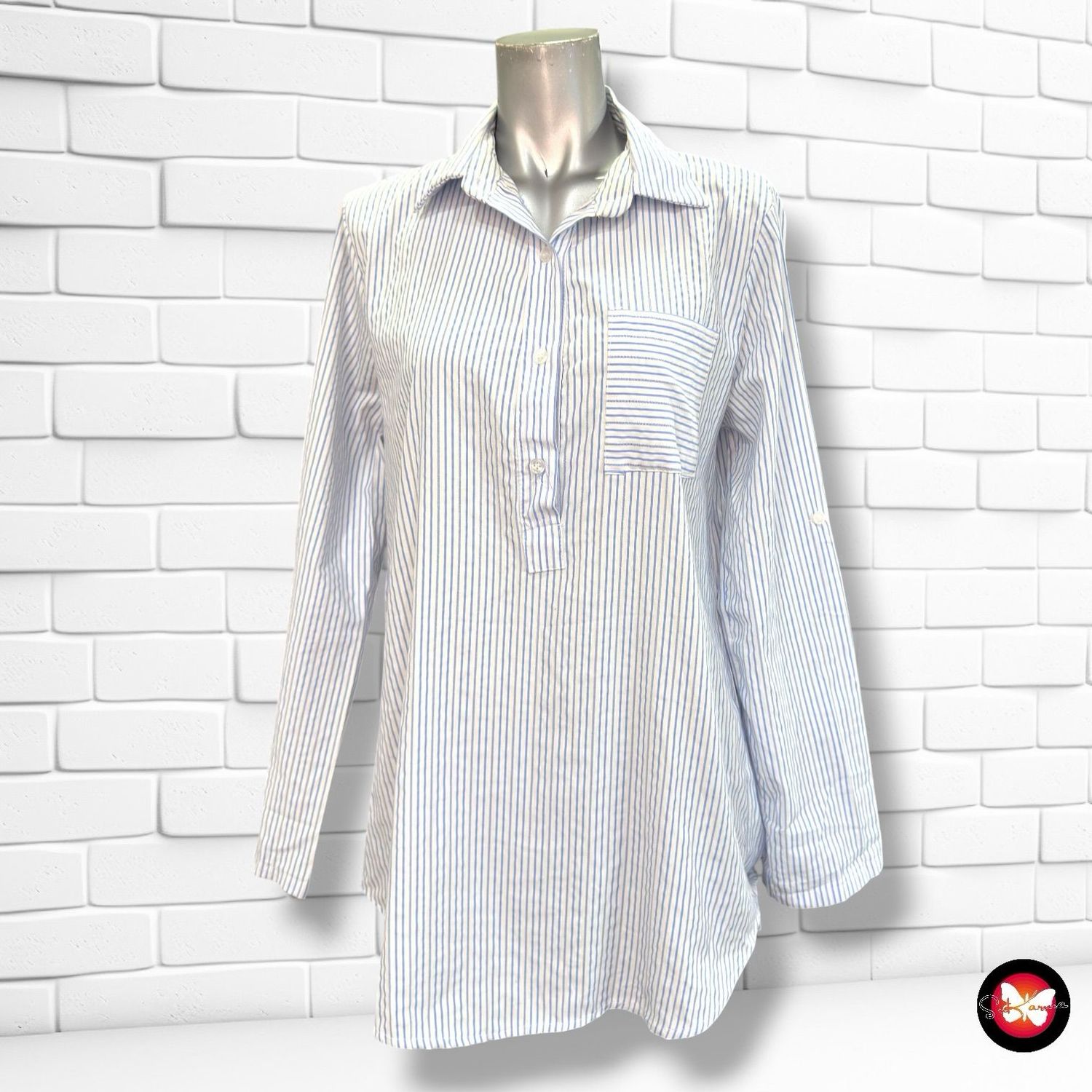 Blusa de rayitas  color Blanco y celeste Talla Única