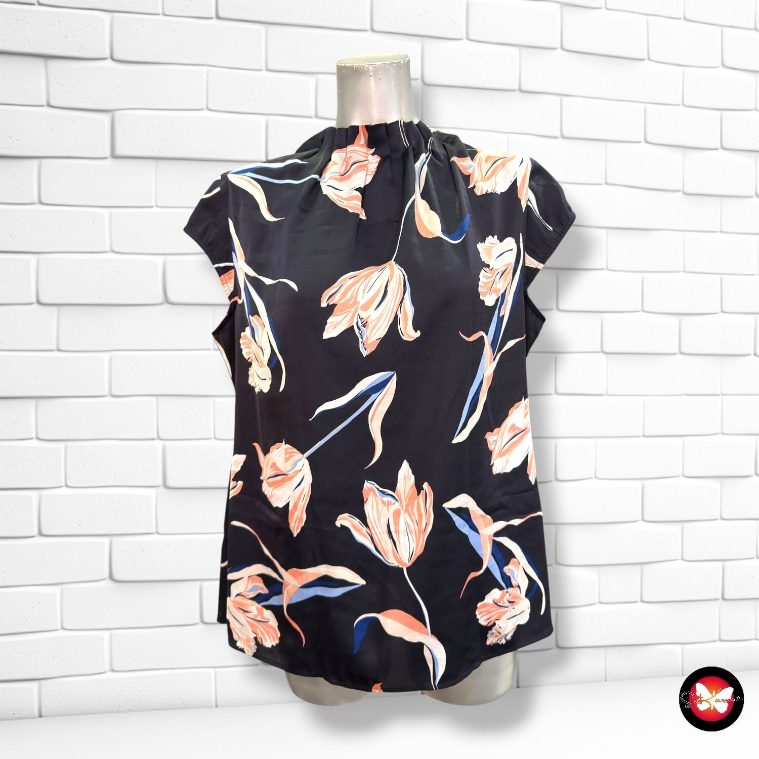 Blusa satinada COMMA, color Azul marino y varios Talla 40 (grande)