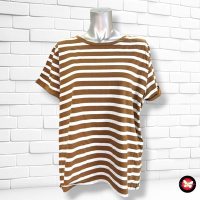 Camiseta de manga corta de rayas COMMA, color Marrón y blanco Talla 44
