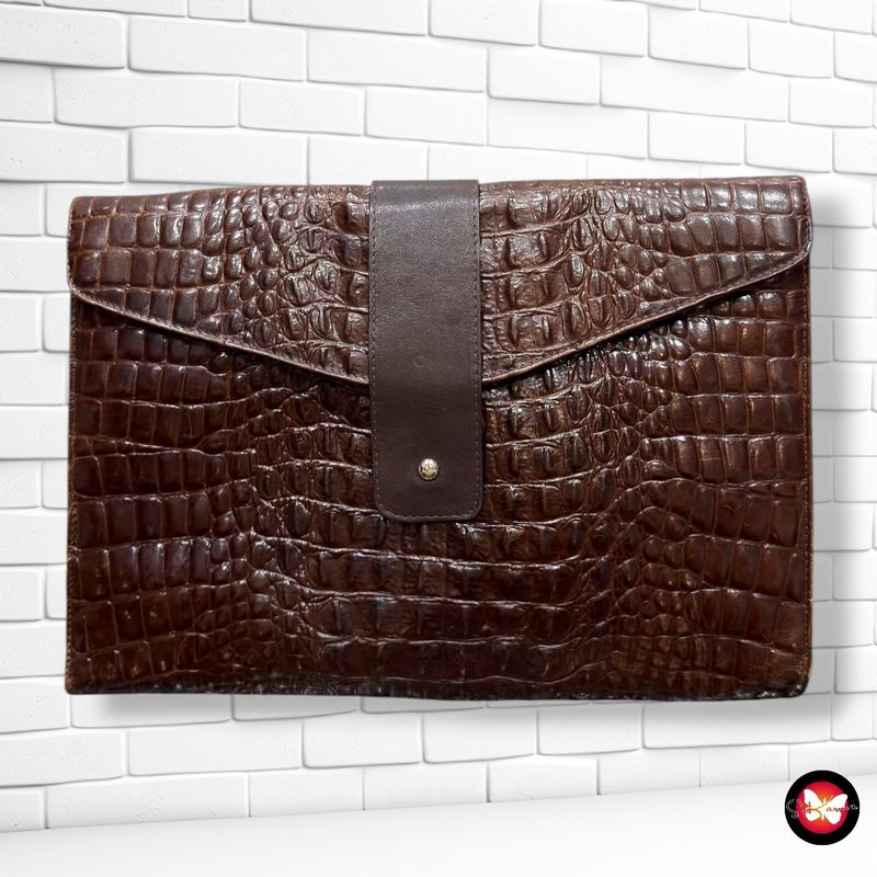 Sobre mano vintage / bandolera de piel efecto cocodrilo  color Marrón Talla GRANDE