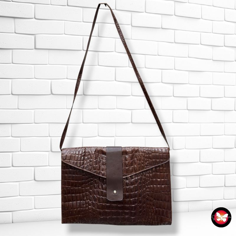 Sobre mano vintage / bandolera de piel efecto cocodrilo  color Marrón Talla GRANDE