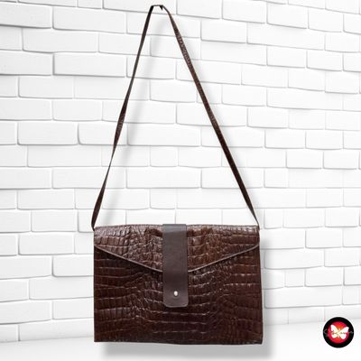 Sobre mano vintage / bandolera de piel efecto cocodrilo color Marrón Talla GRANDE