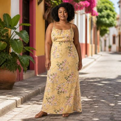 Vestido largo de florecitas SHEIN color Beige y varios Talla 2XL