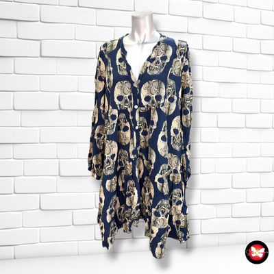 Blusón “calaveras” B.VIBES color Azul y beige Talla ÚNICA GRANDE
