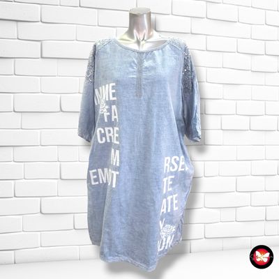 **HOY** Vestido tipo vaquero con lentejuelas  color Celeste Talla ÚNICA GRANDE