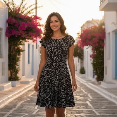 Vestido estampado corazones EASY WEAR color Negro y blanco Talla 38 (pequeña)