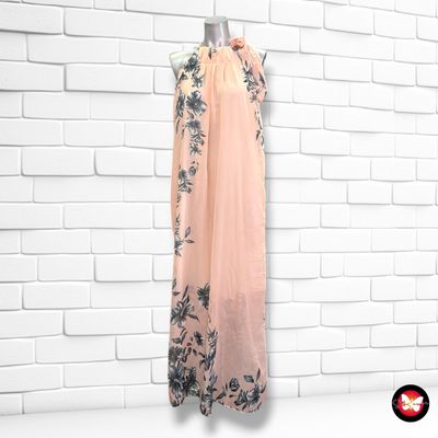 Vestido de gasa largo escote halter color Rosa y gris Talla ÚNICA