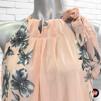 Vestido de gasa largo escote halter color Rosa y gris Talla ÚNICA