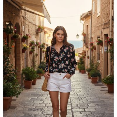 Camisa de manga larga de florecitas LEFTIES color Negro y varios Talla M