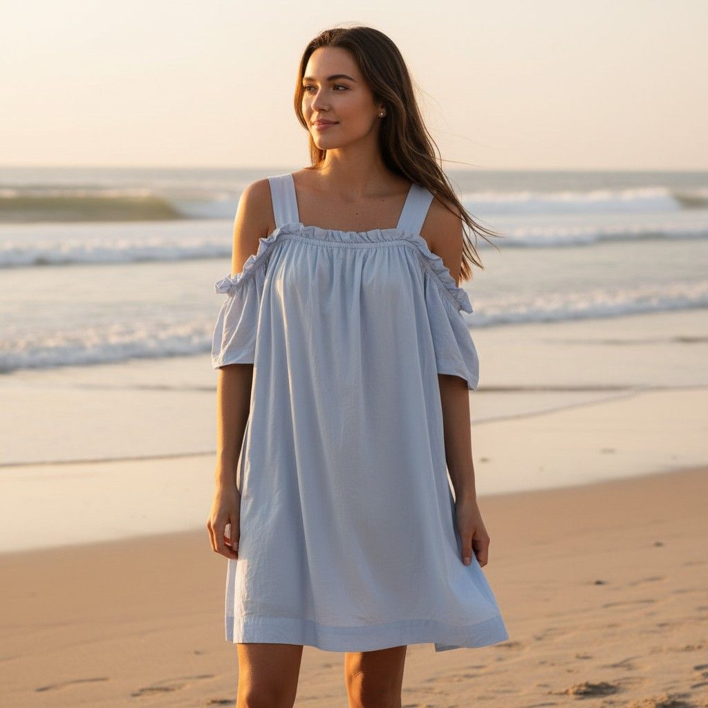 Vestido con hombros descubiertos PIMKIE color Celeste Talla M
