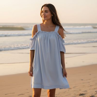 Vestido con hombros descubiertos PIMKIE color Celeste Talla M