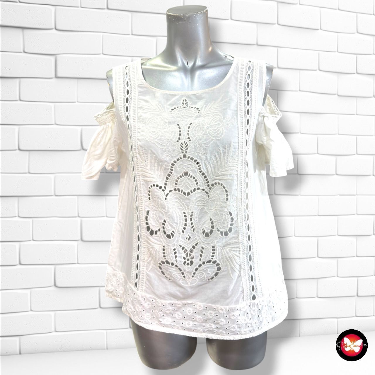 Blusa con hombros descubiertos ZARA color Blanco Talla L (pequeña)