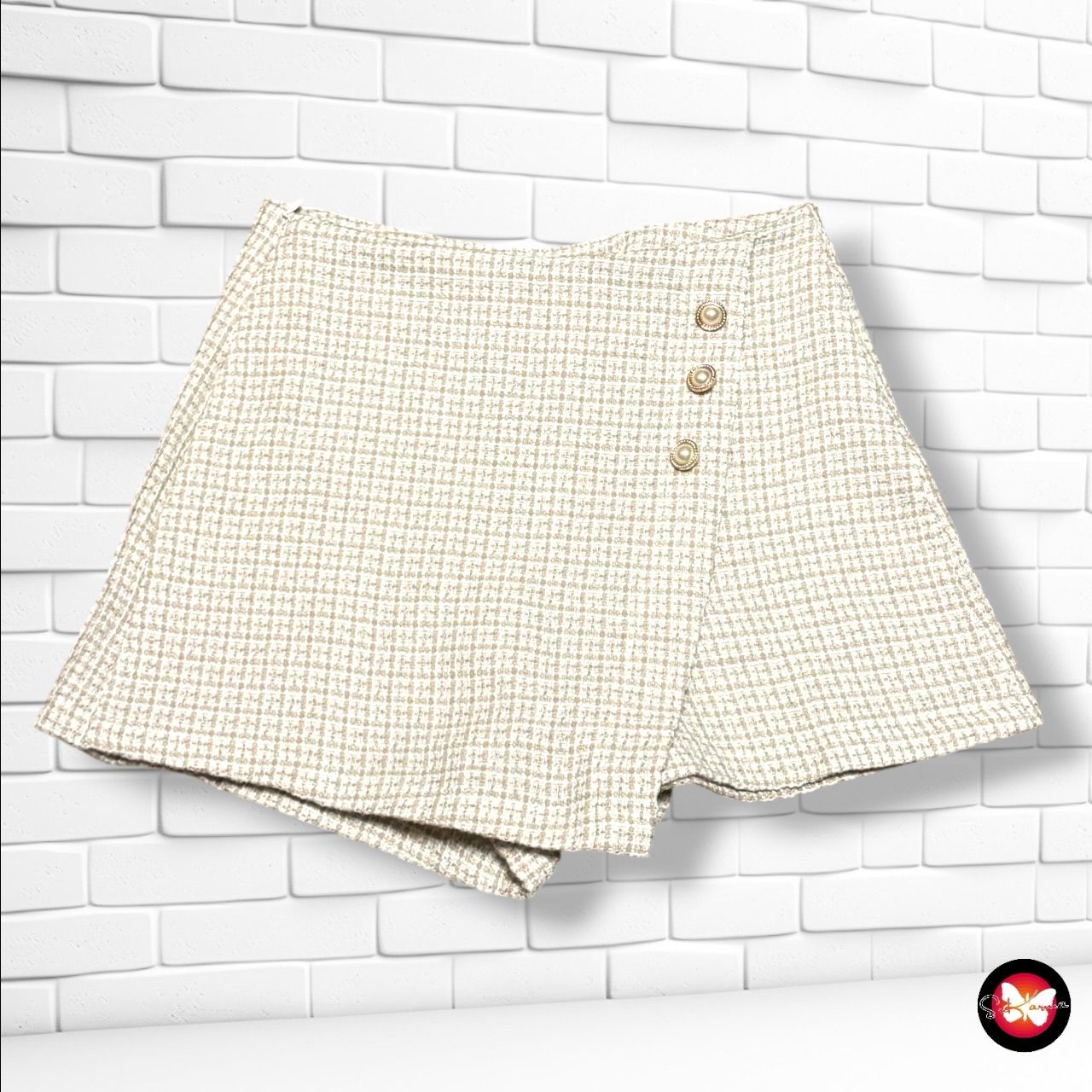Short tipo falda tweed SHEIN color Crema Talla XS