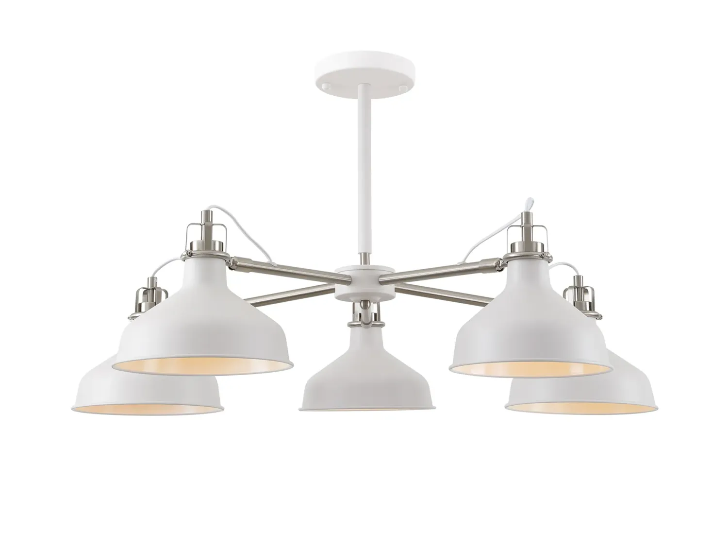 BEZAU Pendelleuchte 5 x E27, Sand Weiß / Satin-Nickel