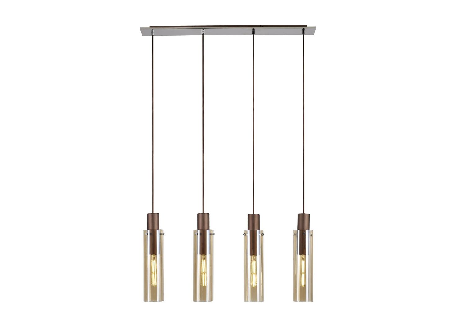 DOREN SCHLANK Pendelleuchte linear 4 x E27, Mokka / Glas Bernstein