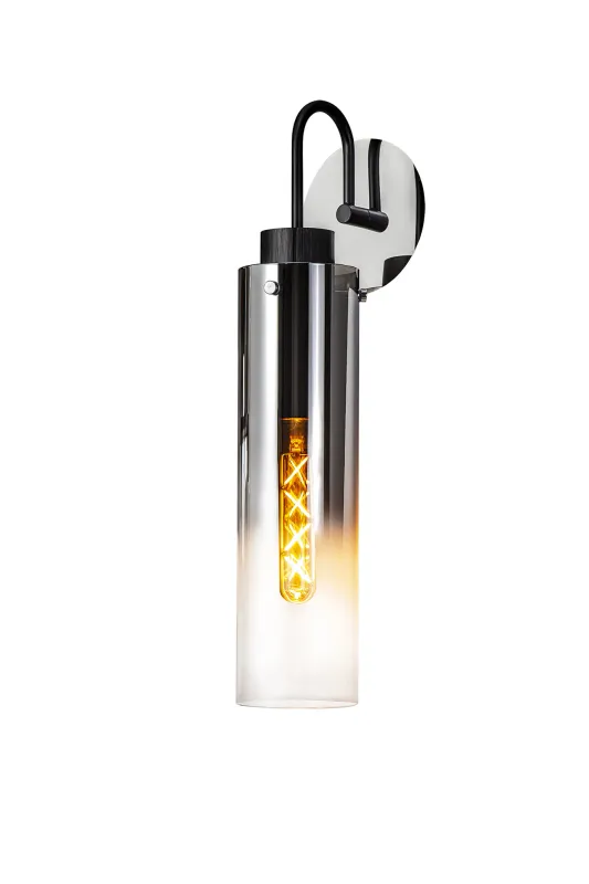 DOREN SCHLANK Wandleuchte mit Schalter,  1 x E27, Schwarz / Rauchfarbenes Glas